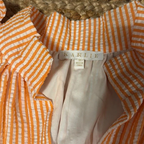 KARLIE Orange & White Seersucker Dress Size S Clemson Tennessee Auburn LSU - Picture 3 of 4